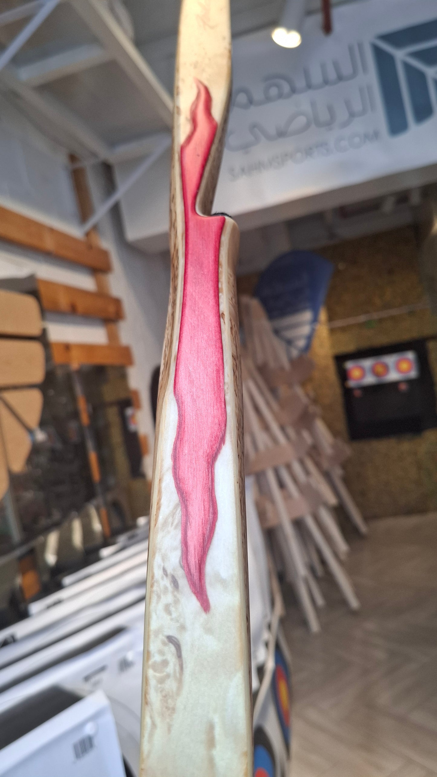Falco Trophy Longbow (Curly Birch w/red flame overlay)