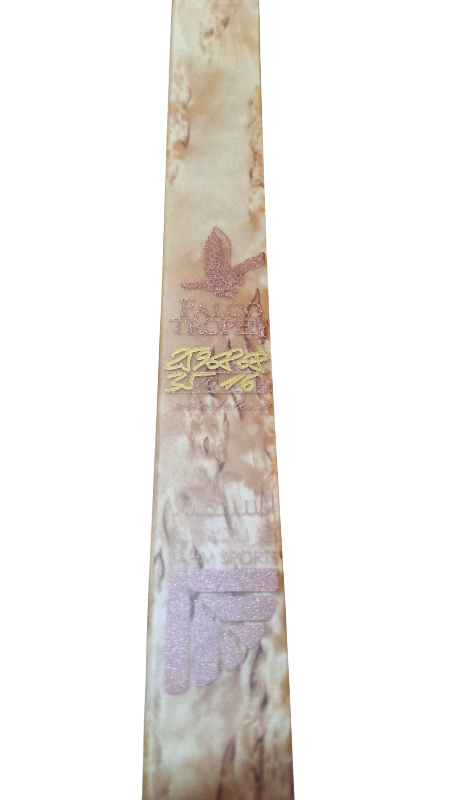 Falco Trophy Longbow (Curly Birch w/red flame overlay)
