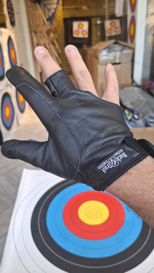 SHOOTING GLOVES FOR HORSE BOW TAWNY LEATHER RH حامي الابهام والسبابة